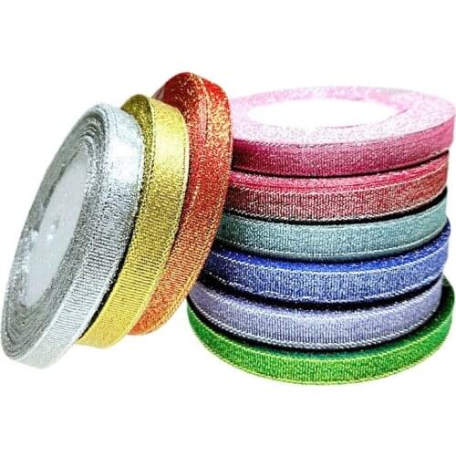 HL 10mm 5 Rolls 125 Yards Glitter Ribbons Gift Packing Belt Wedding Party Christmas Embellishment Ribbon Sewing