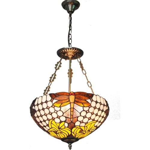 Dragonfly Tiffany Inverted Pendant Hanging Light Baroque Style Stained Glass Lamp Shade For Coffee Shop Restaurant Lighting P781