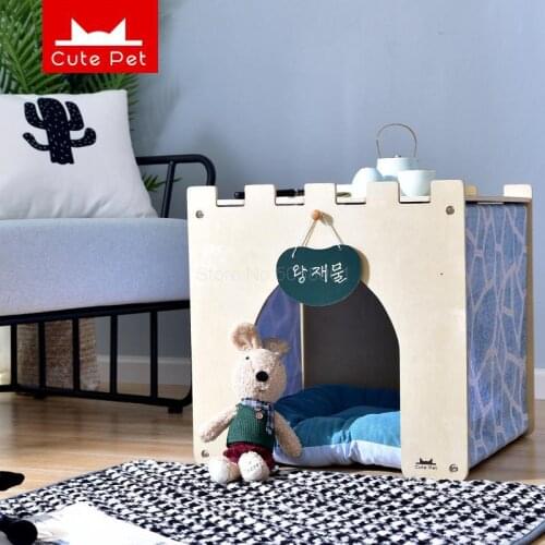 Cat litter kennel Teddy indoor creative dog house wooden small dog pet house multi-function coffee table pet villa