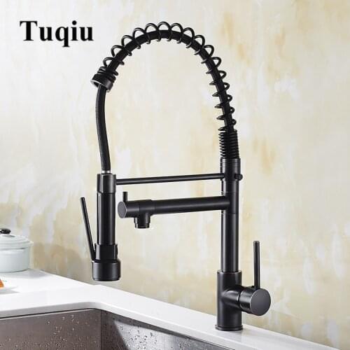 Spring Pull Down Kitchen Faucet Black Oil Brushed 360 Swivel Handheld Shower Kitchen Mixer Crane Hot Cold 2 Outlet Spring Tap