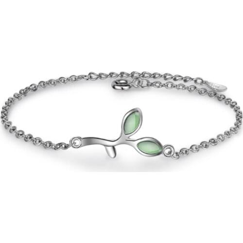 Literary fresh personality temperament wild green leaf shape female models silver plated bracelets JO042