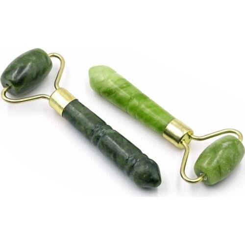 Facial Jade Stone Massage Roller for Face Neck Natural Massager Point Green Guasha Scraper Set Thin Lift Beauty Slimming Tools