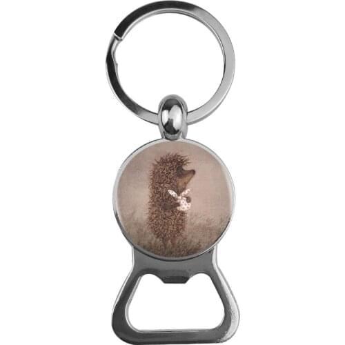 SUTEYI Cute Hedgehog Bottle Opener Key Chain Cartoon Animal Key Holder Women Men Fashion Vintage Glass Dome Pattern Jewelry