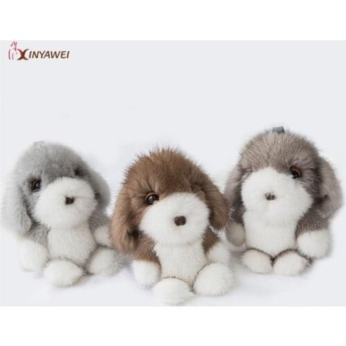 Lovely Pompom Dog Keychains Bag Pendant Fluffy Keyring Pet Puppy Keychain For Car Key Ring Women Real Mink Fur Jewelry Keychain