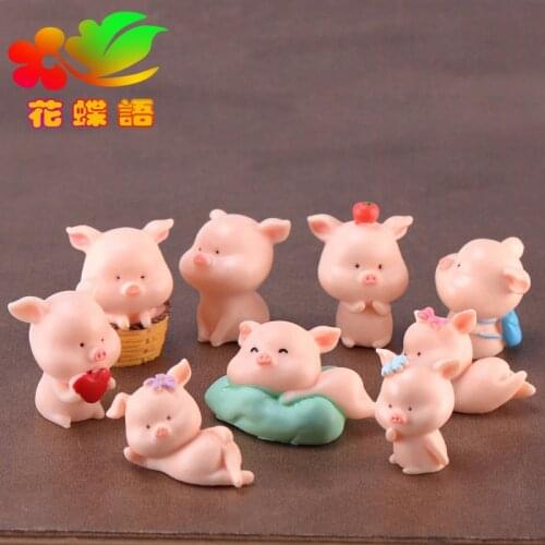 Cute Piggy Mobilization Micro Landscape Resin Handicraft animal garden miniature kids gifts Miniature Garden figurine Home Decor