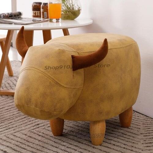 Fashion Creative Calf Children Animal Shoe Changing Stool Solid Wood Sofa Stool Household Footstool Low Stool