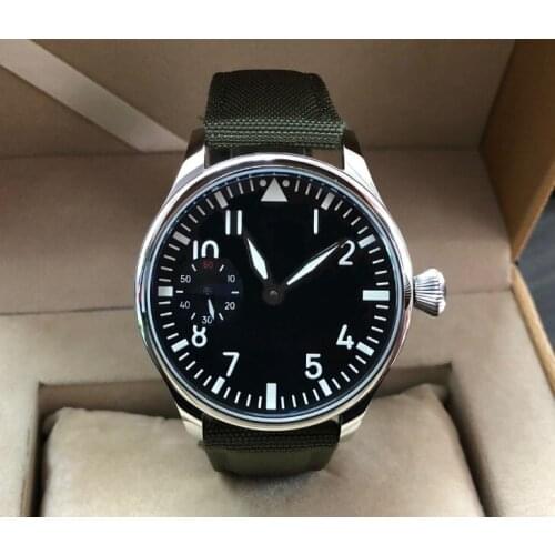 Sapphire crystal or mineral glass 44mm no logo Asian 6497 17 jewels Mechanical Hand Wind movement mens watch luminous pa06-20