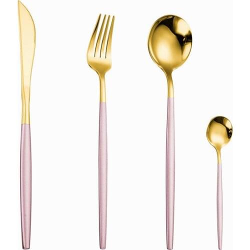 Pink Gold 18/10 Stainless Steel Cutlery Set Dinnerware Tableware Silverware Knife Cutlery Set Salad Spoon Complete Dinner Set