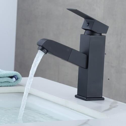 New Pull Out Bathroom Basin Sink Faucet Hot Cold Water Mixer Tap Black Faucets Crane with Spray Tall Bathroom Faucet