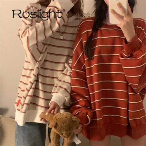 Striped Womens T-Shirt Loose Long Sleeve Tees Female College Korean Style Spring Tops Shirts Ladies Casual Tops Women 2021