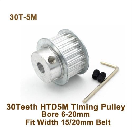POWGE 30 Teeth 5M Timing Pulley Bore 6-20mm Fit Width 15/20mm HTD 5M Timing Belt 30T 30Teeth HTD 5M Synchronous Pulley