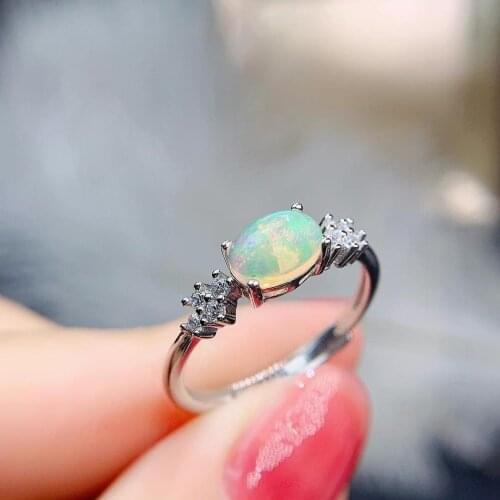 Lovely Retro round stars Natural Multicolor opal Ring S925 Silver Natural Gemstone Ring Womens girl party gift fine ewelry