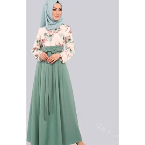Ramadan Abaya Dubai Dress Women Caftan Marocain Kaftan Floral Print Sash Hijab Long Robe Muslim Dress Fashion Clothes Vestido