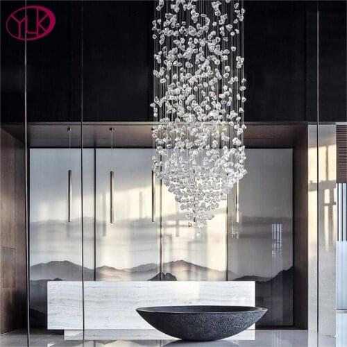 Luxury Stone Crystal Chandelier Large Modern Staircase Led Lighting Fixtures Long Hallway Lobby Hanging Cristal Lamps