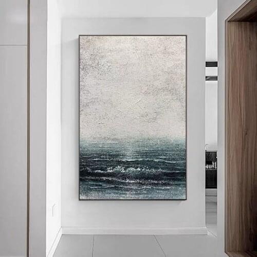 Hand Painted Abstract Oil Painting Wall Art Modern Seascape Minimalist Modern On Canvas Decor For Living Room Office No Frame