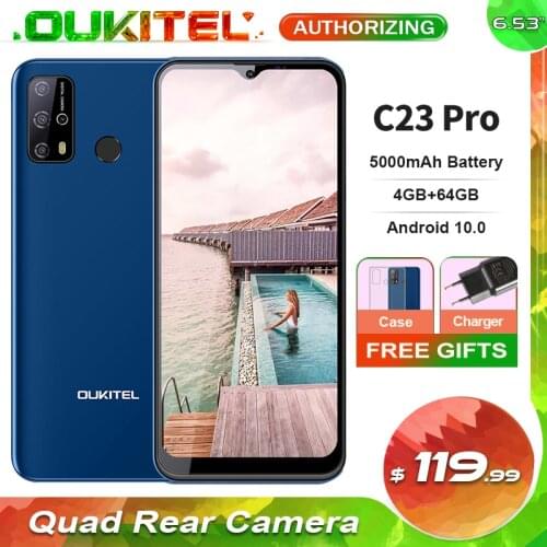 OUKITEL C23 Pro 5000mAh 4G Smartphone 4GB+64GB 6.53'' Waterdrop Screen 13MP Quad Rear Cameras Android 10.0 Mobile Phone