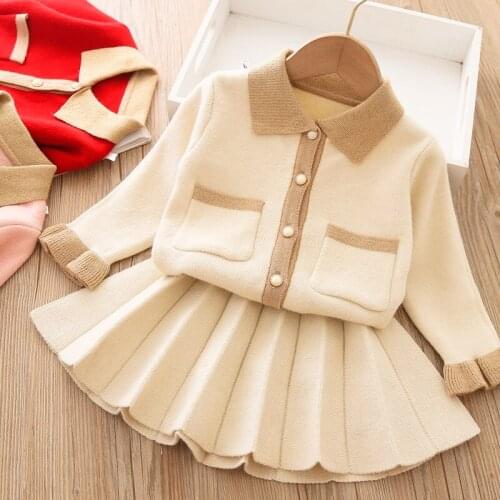 Girls Sweater Suit Autumn Winter New Korean Jacket + Pleated Skirt Fashion Clothes Kids Girls Boutique Outfits Toddler Winter