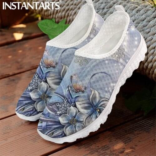 INSTANTARTS Pretty New 3D Art Floral Design Flat Shoes for Women Lightweight Soft Air Mesh Sneaker Summer Slip-on Loafers 2021