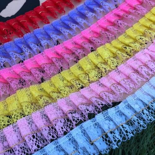 2 meters 38mm Lace Gold Rim Gauze Wrinkle Ribbon DIY Toy Doll Dress Trim Curtain Stage Clothing Decoration Accessories