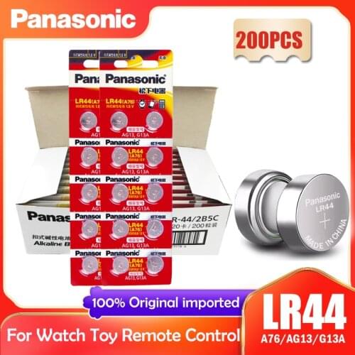 200PCS Panasonic LR44 LR 44 A76 AG13 1.5V Button Cell Coin G13A LR44 LR1154 SR1154 357A SR44 SR44SW SR44W GP76 Toy Watch Battery