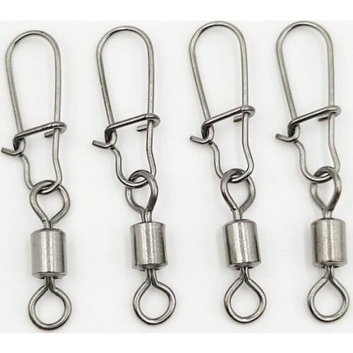 50pcs Carp Fishing Accessories Connector Pin Bearing Rolling Swivel Stainless Steel Snap Fishhook Lure Swivels Jig Head Tackle