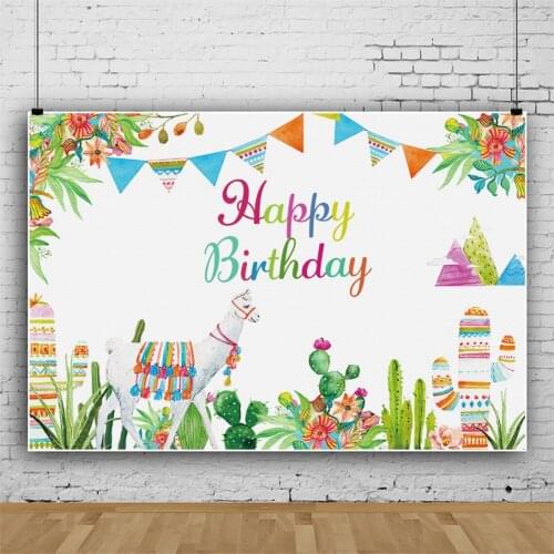 Alpaca Colorful Flag Cactus Children Backdrops Photography Kids Happy Birthday Party Photos Background for Shooting Decor