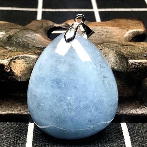 Big Natural Ocean Blue Aquamarine Necklace Pendant Jewelry For Woman Lady Man Crystal 38x32x13mm Beads Water Drop Stone AAAAA