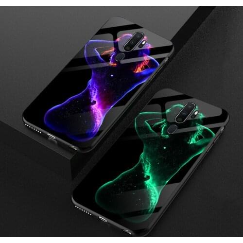 Luxury Luminous Glass Case For OPPO A9 A5 A8 2020 A91 Body painting TPU Silicone Cover For Realme 1 X X2 Pro XT