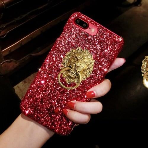 Bling Glitter Lion Bracket Case For Samsung Galaxy A50 A71 A51 A31 A10 A30s A40 A70 S7 S8 S9 S20 Note 9 10 Hard Sequins Cover