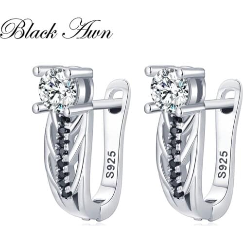 Black Awn Hoop Earrings for Women Classic 925 Sterling Silver Trendy Spinel Engagement Fine Jewelry I208