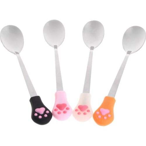 Hot Sale Stainless Steel Spoon Anti Slip Silicone Handle Can Cute For Pets Dogs