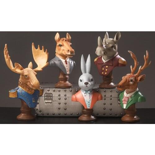 Nordic Creative Resin Crafts Gentleman Deer Head Animal Ornaments Home Porch Wine Cabinet Decoration Furnishings Home Decor