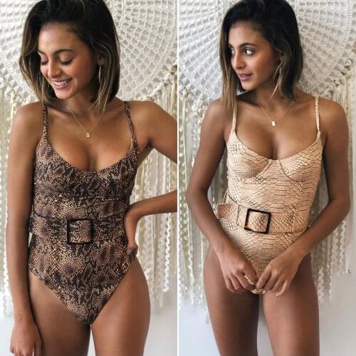 Summer One-piece Swimsuit Womens Bikini Set Solid Color Sexy Buckle V-Neck Bathing Suits Padded Bra Female Swimming Wear
