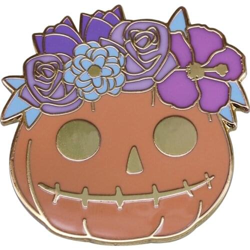 Cute flower pumpkin badge pastel gothic Halloween gift