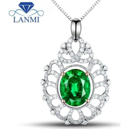 Fashion Oval 8x10mm Natural Genuine Gesmtone In 14Kt Two Tone Gold Diamond Emerald Pendant Jewelry WP049