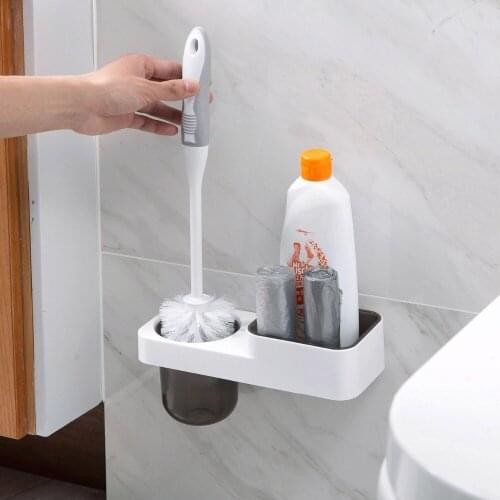 Wall Mounted Toilet Brush Holder Set Wash Room Plastic Storage Shelf Rack Toilet Cleaner Holder Organizer Bathroom Accessories