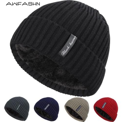 New Fashion Winter Solid Color Knit Beanie Women Men Thick Lining Plus Velvet Casual Hat Warm Cotton Soft Cap Unisex Bonnet Male