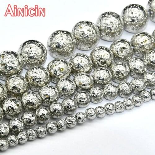 New Arrival White K Color Palting 6~14mm Round Shape Lava Beads For DIY Jewelry Making Findings 10pcs/lot