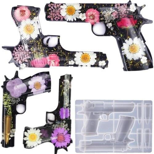 Gun Shape Silicone Mold 3D Embossed Pistol Toy Epoxy Resin Mold DIY Jewelry Pendant Make