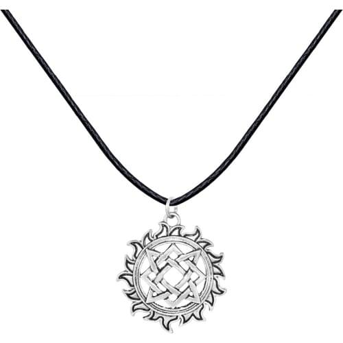 Simple Style Svarog Square Round Pendant Star Rus Amulet Ancient Slavic Talisman Statement Jewelry Pagan Men Necklace