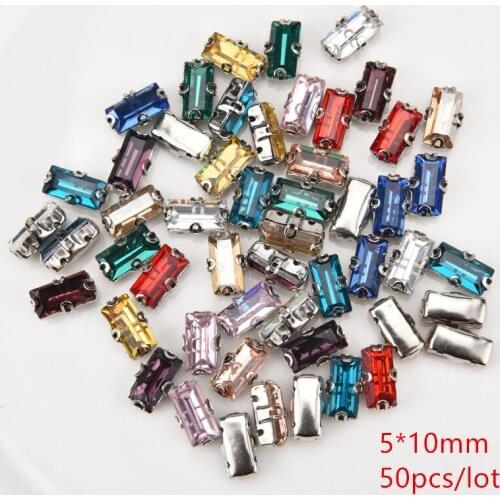 Mix Color 5*10mm Rectangular Rhinestones 50pcs/lot Wedding Decoration Stone And Crystal With Setting Sew On DIY Accessories