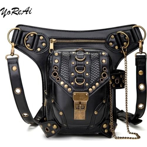 Steampunk Retro Motorcycle Bag Moto Bum Pack Messenger Bags Personality Temperament Ladies LegBags Vertical Square Drop Leg Bag