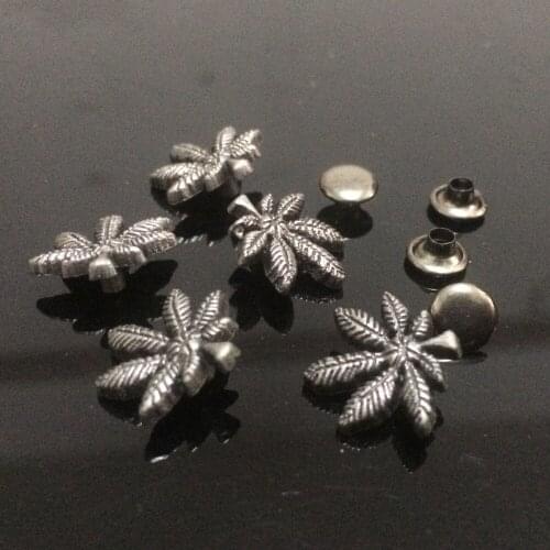 DIY 50PCS 15X15MM Antique Silver Small Maple Leaf Studs Rivet Punk Leaf Spike Shoes Belt Bag Accessories Leather Craft