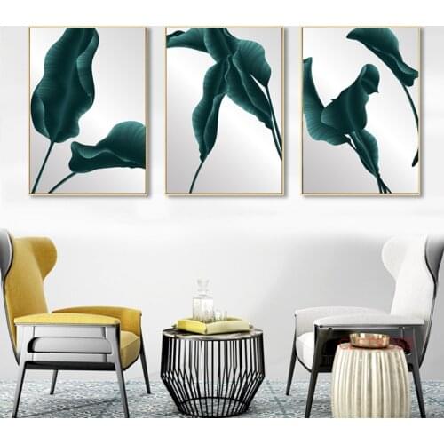 Nordic Canvas Painting Minimalist Big Leaf Monstera Green Plant Poster Modular Wall Art Pictures For Living Room Home Decoration