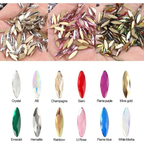 3X11mm Nail Art Rhinestones 30Pcs/Pack Long Horse eye Shaped Glass Colorful AB Stones For 3D Nails Decoration