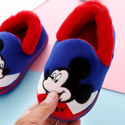 Disney 2020 Winter Baby Shoes Mickey Mouse Minie Children Cotton Warm Slippers Cute Cartoon Indoor Home Shoes Non-Slip Shoes