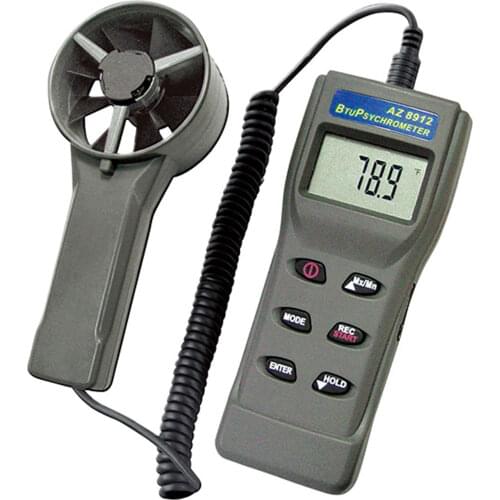 Remote fan BTU air flow meter AZ8912 anemometer temperature humidity air volume, dew point and wet bulb temperature