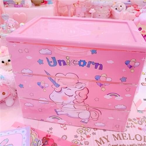 Cartoon Unicorn Storage Box Japanese Style Creative Storage Drawer For Office Stationery Sundries Jewelry Desktop Storage Box