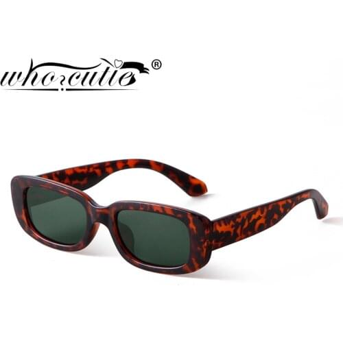 WHO CUTIE Vintage Narrow Rectangle Polarized Sunglasses Women Fashion G15 Lens 90S Sun Glasses Tortoise Shell Frame Shades S191
