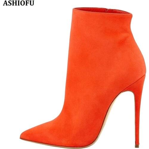 ASHIOFU Handmade Ladies Stiletto Heel Boots Kid-suede Party Prom Dress Ankle Boots Evening Fashion Short Boots Shoes